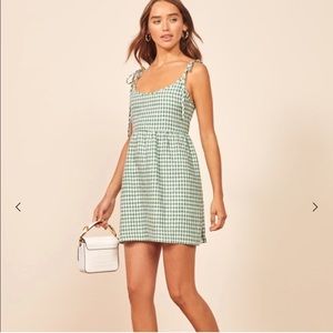 Reformation Christie Dress in Green Gingham XS
